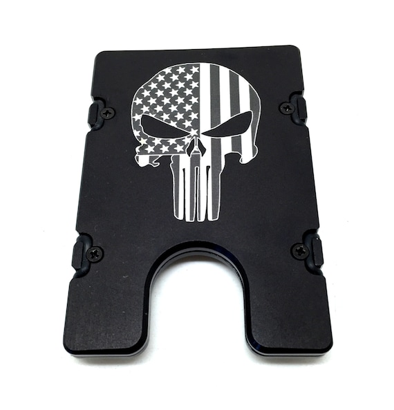 Aluminum Wallet//Credit Card Holder Black RFID Protection Punisher Skull Flag