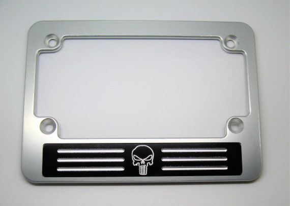 HMC Billet License Plate Frame Black Anodized AMERICAN FLAG PUNISHER BSNP