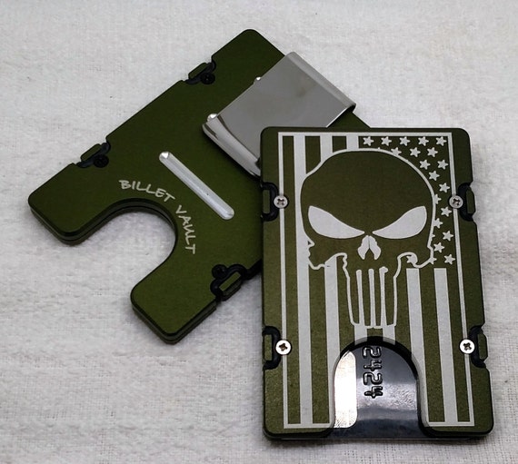 Aluminum Wallet//Credit Card Holder Black RFID Protection Punisher Skull Flag