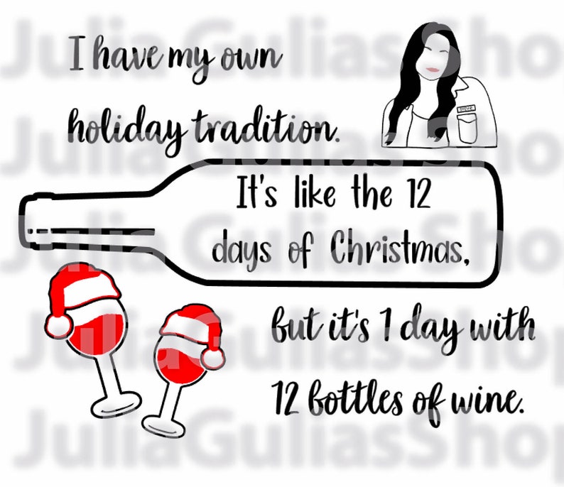 May include: A white background with black text that reads "I have my own holiday tradition. It's like the 12 days of Christmas, but it's 1 day with 12 bottles of wine."
