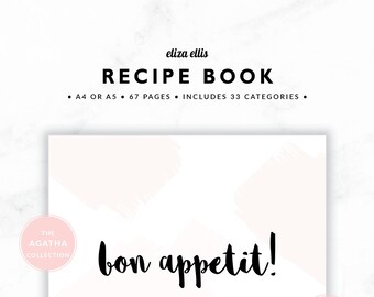 RECIPE BOOK / Recipe Planner / 2018 Planner / Recipe Printable / Recipe Pages / Recipe Journal / The Agatha Planners in Blossom / 421
