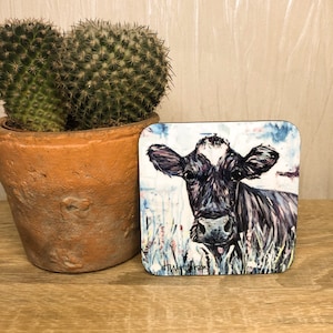 Cow coaster, Coasters, animals coaster, dairy cows, Black and white cow, tea coaster, cow lover gift, Cow Art, H. Watterson Art