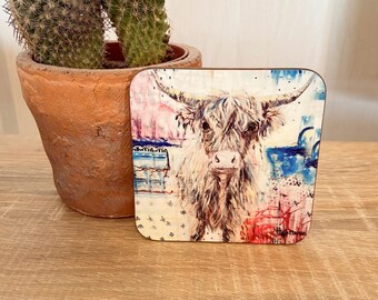Highland cow coasters, coasters, highland cow art, farm animals, tea Coaster, Highland cow love, Farmer Gift, H. Watterson Art