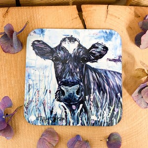 Matilda, Cow coaster, Cow Coaster, Farmhouse Drinkware, Rustic Animal Print, Country Kitchen Decor, Cute Cow Art, Barnyard Theme,
