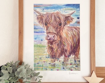 Highland Cow art, Cow Framed Print, Cow print, Farm Animal Print ,highland cow, Cow Art print, Cow artwork, by artist H.Watterson Art