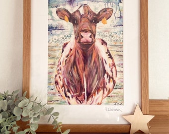 Framed Cow Art Print, Farmhouse Wall Decor, Rustic Animal Print, Country Style, Barnyard Theme, Cute Cow Artwork, Gift for Animal Lovers