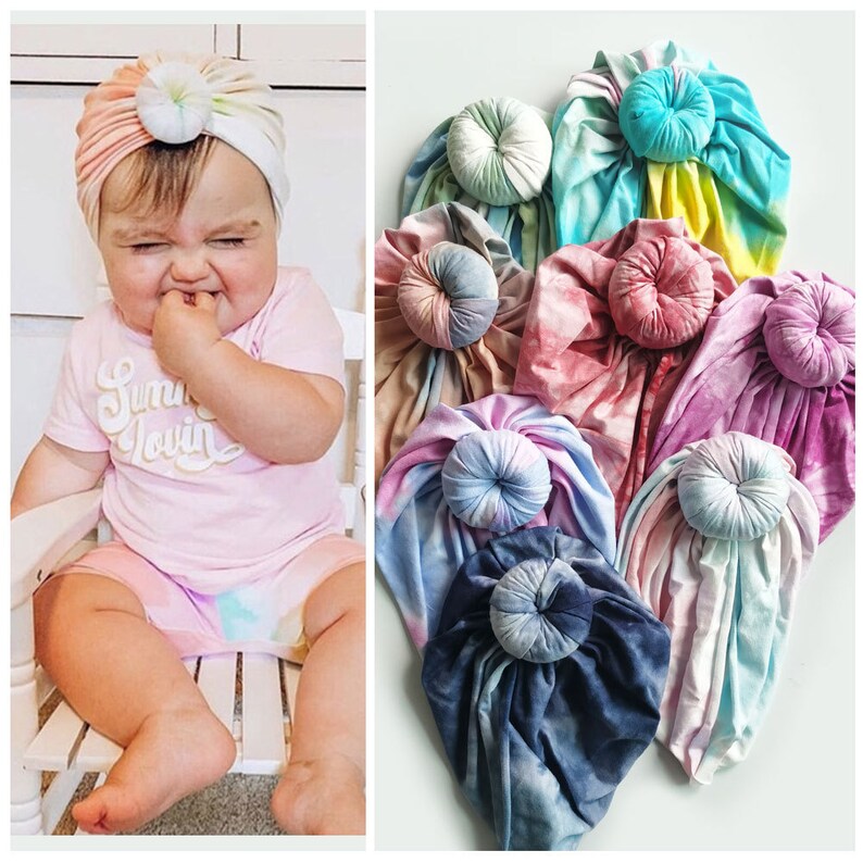 Baby Head Bow Tie Dye Baby Bow Headband Set Baby Hairband Newborn baby Gift Baby Turban Baby Girl Gift Baby Shower gift