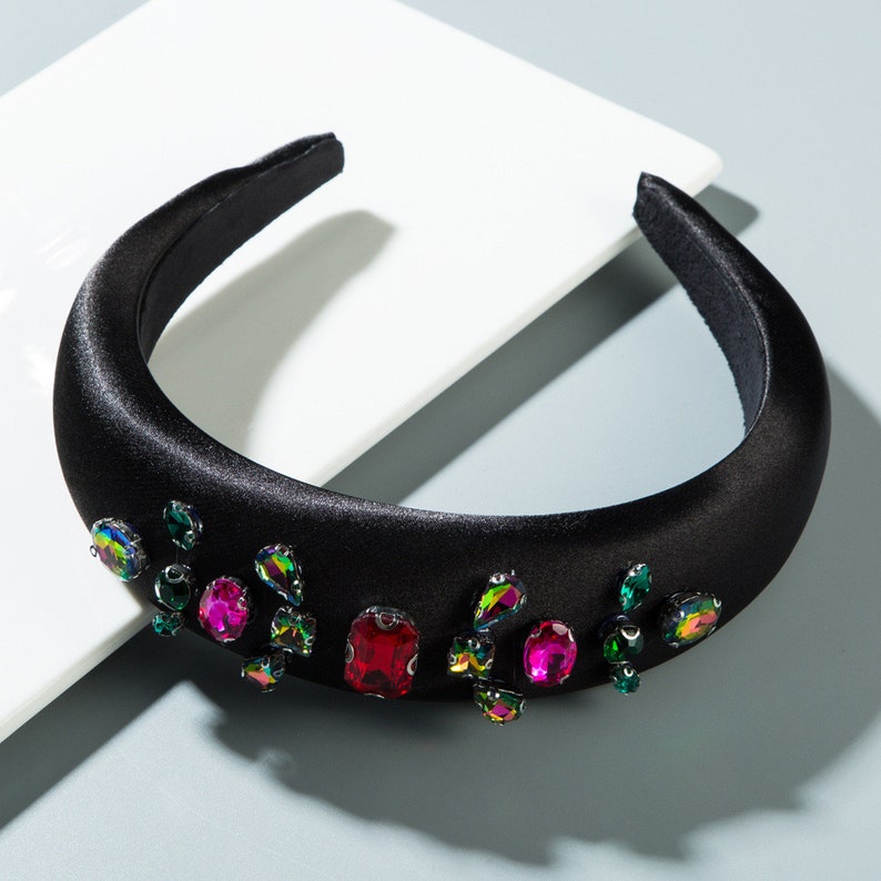 Satin Rhinestone Decorated Padded Headband Wide Thick Etsy