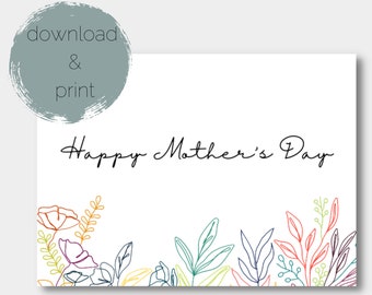 Floral Mother's Day Card | Digital Download | Happy Mother's Day Card | Instant Download