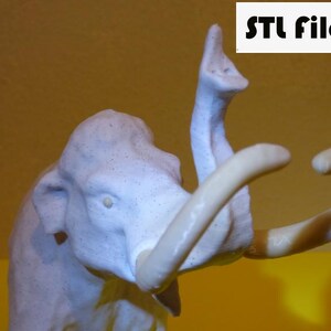 Columbian Prehistoric Mammoth Elephant Model in Trumpeting Pose, Summer Shedding - Paintable Model print