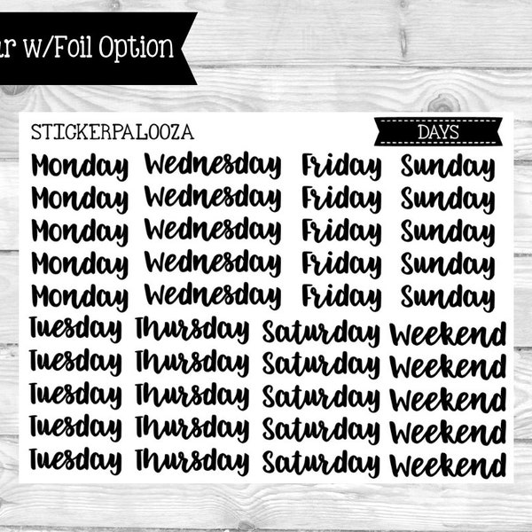 Clear Days of the Week Stickers, Bullet Journal Stickers, Daily Stickers, Transparent Stickers, Clear Sticker