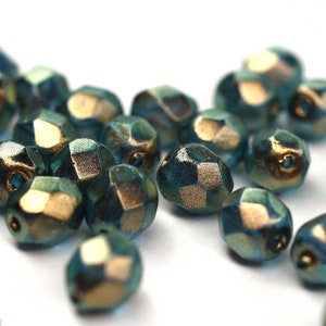 50 Halo Azurite Bohemian Beads 4mm, Czech Fire Polished Faceted Glass Beads DIY Glass Cut 4mm