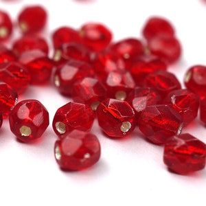 50 Silver Lined Siam Bohemian Beads 4mm Czech Fire Polished Faceted Glass Beads DIY Glass Cut