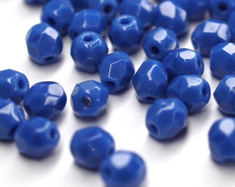 50 Opaque Blue böhmische Perlen 4mm, tschechische feuerpolierte facettierte Glasperlen DIY Glasschliff