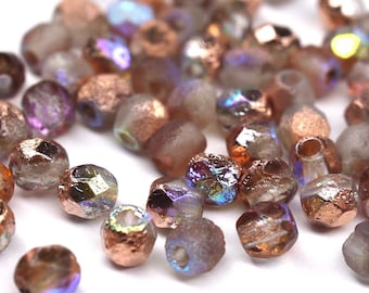 50 Etched Crystal Copper Rainbow Bohemian Beads 3mm Czech Fire Polished Faceted Glass Beads DIY Glass Cuts