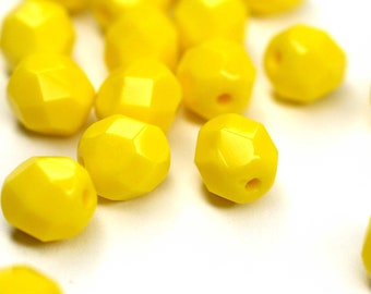 20 cuentas bohemias amarillas opacas de 6 mm, cuentas de vidrio facetadas pulidas al fuego checas, cortes de vidrio para bricolaje