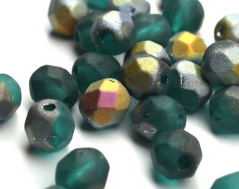 20 Matte Dark Teal Marea böhmische Perlen 6mm, tschechische feuerpolierte facettierte Glasperlen DIY Glasschliff