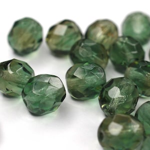 10 Black Diamond Green Bohemian Beads 8mm Czech Fire Polished Faceted Glass Beads DIY Glass Cut