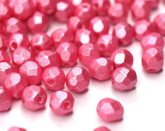 50 Pearl Shine Pink böhmische Perlen 4mm, tschechische feuerpolierte facettierte Glasperlen DIY Glasschliff 4mm