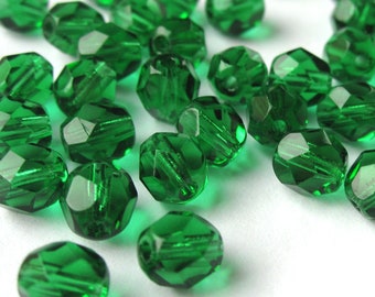 20   Green Emerald böhmische Perlen 6mm, tschechische feuerpolierte facettierte Glasperlen DIY Glasschliff