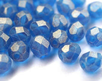 50 abalorios bohemios azules capri dorados de gamuza de 4 mm, abalorios de vidrio facetado pulido al fuego checo, corte de vidrio para bricolaje de 4 mm