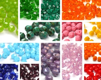 Mix Regenbogen Bunt böhmische Perlen 4mm, tschechische feuerpolierte facettierte Glasperlen DIY Glasschliff 4mm