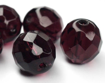 5 Dark Amethyst böhmische Perlen 12mm, tschechische feuerpolierte facettierte Glasperlen DIY Glasschliff