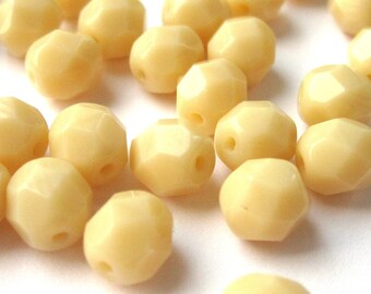 20 Opaque Ivory Bohemian Beads 6mm Czech Fire Polished Faceted Glass Beads DIY Glass Cutting