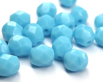 20 Sky Blue Coral böhmische Perlen 6mm, tschechische feuerpolierte facettierte Glasperlen DIY Glasschliff