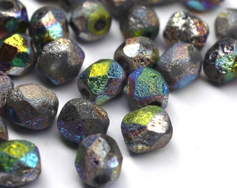 50 Etched Crystal Full Vitrail böhmische Perlen 4mm, tschechische feuerpolierte facettierte Glasperlen DIY Glasschliff