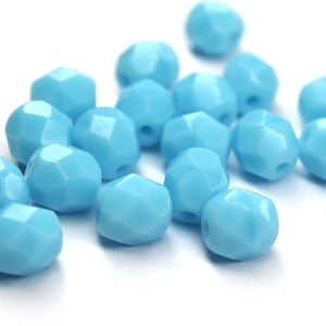20 Sky Blue Coral Bohemian Beads 6mm, Czech Fire Polished Faceted Glass Beads DIY Glass Cuts