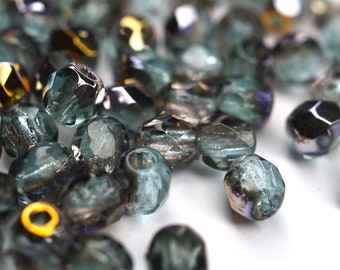 50 Aquamarine Santander Bohemian Beads 3mm, Czech Fire Polished Faceted Glass Beads DIY Glass Cuts