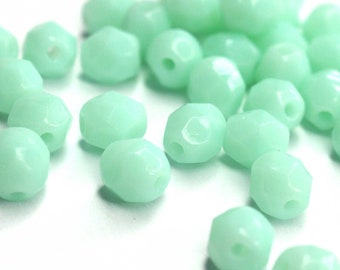 50 Opaque Pale Turquoise böhmische Perlen 4mm, tschechische feuerpolierte facettierte Glasperlen DIY Glasschliff 4mm