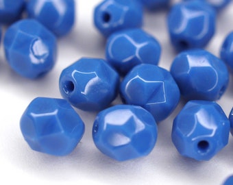 20 Opaque Blue böhmische Perlen 6mm, tschechische feuerpolierte facettierte Glasperlen DIY Glasschliff