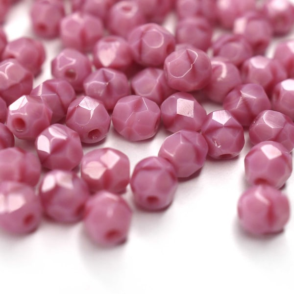 50 Pink Coral Bohemian Beads 4 mm, Czech Fire Polished Faceted Glass Beads DIY Glass Cut 4 mm