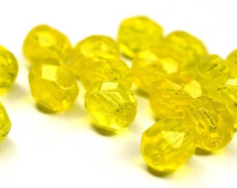 20 Lemon Bohemian Beads 6mm, Czech Fire Polished Faceted Glass Beads DIY Glass Cuts
