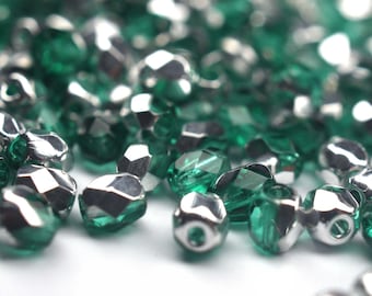 50 Emerald Labrador böhmische Perlen 3mm, tschechische feuerpolierte facettierte Glasperlen DIY Glasschliff