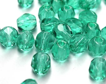 50 Dark Teal böhmische Perlen 4mm, tschechische feuerpolierte facettierte Glasperlen DIY Glasschliff