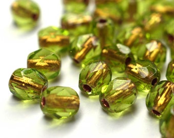 50 Copper Line Olivine Bohemian Glass Beads 4mm Czech Fire Polished Faceted Glass Beads DIY Glass Cuts