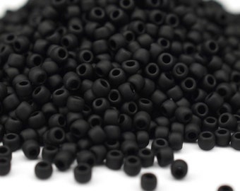 380 EUR/kg || Toho Perline Jet Frosted Nero Opaco | Perline di semi Gioielli fai da te, varie dimensioni, 11/0, 8/0, 6/0