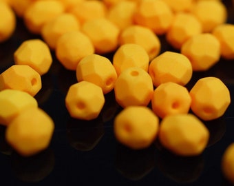50 Neon Sunflower Yellow Satin böhmische Perlen 4mm, tschechische feuerpolierte facettierte Glasperlen DIY Glasschliff