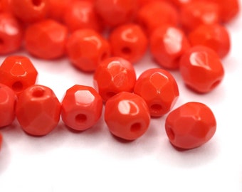 50 Coralline Red böhmische Perlen 4mm, tschechische feuerpolierte facettierte Glasperlen DIY Glasschliff