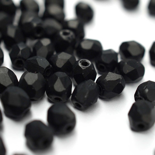 50 Jet Matt Czech Glass Beads Black 4mm Czech Fire Polished Faceted Glass Beads DIY Glass Cutting