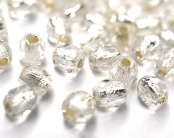 50 Silver Line Crystal böhmische Perlen 3mm, tschechische feuerpolierte facettierte Glasperlen DIY Glasschliff