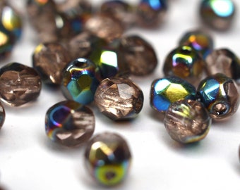 50 Vitrail Rosaline Czech beads 4 mm, Czech fire polished faceted glass beads DIY glass cut 4 mm