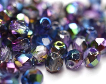 50 Crystal Magic Blue böhmische Perlen 4mm, tschechische feuerpolierte facettierte Glasperlen DIY Glasschliff