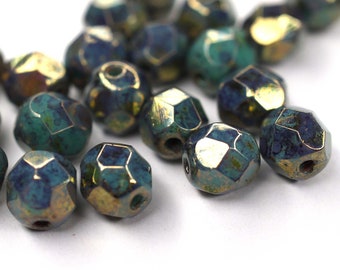 20   Turquoise Bronze Picasso böhmische Perlen 6mm, tschechische feuerpolierte facettierte Glasperlen DIY Glasschliff