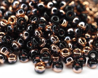 390 EUR/kg || 10g Miyuki Seed Beads Rocailles 8/0 Black Capri Gold