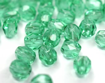 50 Light Emerald böhmische Perlen 4mm, tschechische feuerpolierte facettierte Glasperlen DIY Glasschliff