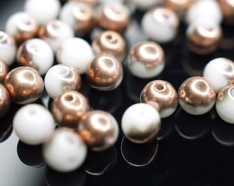 50 White Capri Gold böhmische Perlen rund glatt, 4mm tschechische Glasperlen DIY